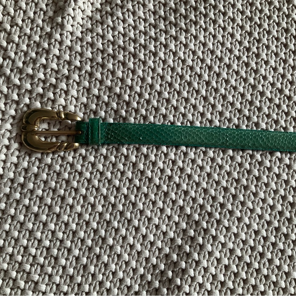 Green  Snakeskin Leather Belt with Gold Buckle